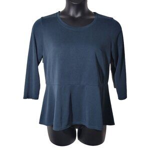 Q Neel Teal Size 8 Peplum Top 3/4 Sleeve Round Neck Shirt Career Casual